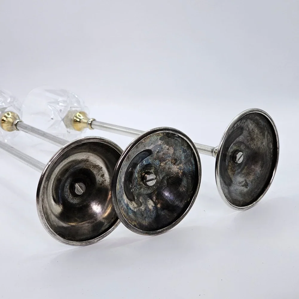 Landes Argente Silver Plate Italian Crystal Candlesticks Set of‎ 3 Vintage